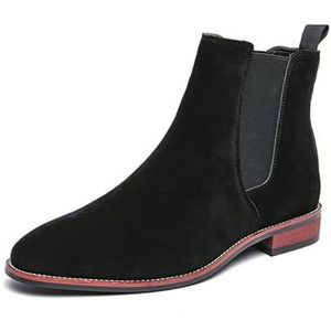 Mens Chelsea Boots Suede Casual Ankle Boots Dress Boots Elastic Slip On Boots For Men (Color : Black-B, Size : EU 45)