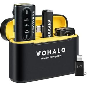 VOHALO Draadloze Lavalier-microfoon voor telefoon Android met oplader 2.4G Dual 30 uur speeltijd professionele video-opname Interview