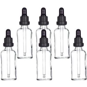 Yizhao Transparant Glazen Druppelflesje 50ml, met Glazen Pipet Druppelaar, voor Essentiële olie, Aromatherapie, Cosmetica, Laboratorium, Apotheek, Reizen, Massage - 6 Stuks