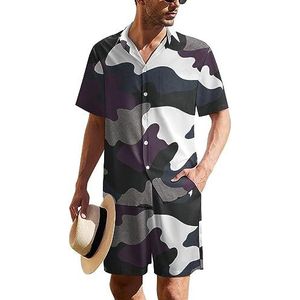 Paarse korrelige digitale Camo Hawaiiaanse pak voor heren, set van 2 stuks, strandoutfit, shirt en korte broek, bijpassende set