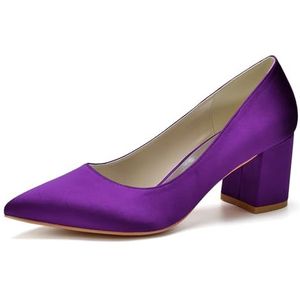 HFWXYSA Dames Chunky Blok Hak Bruids Pompen Puntige Teen Slip op Klassieke Geklede Schoenen voor Bureau Bruiloft Werkavond,Dark purple,35 EU