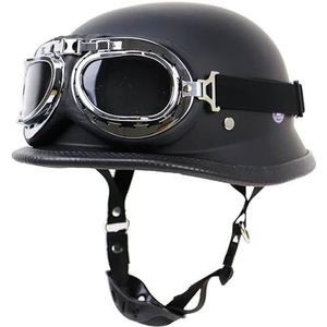 Halfhelm Retro Duitse Stijl Motorhelm Halfshell Helm Vintage Jethelm DOT ECE Goedgekeurd Heren Dames Bromfietshelm Scooterhelm Met Bril(Matt black,XXL(63~64cm))