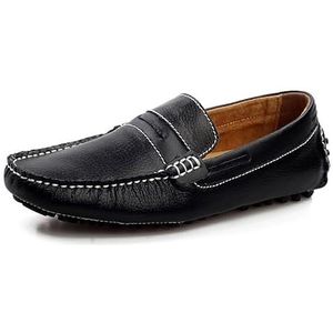 Loafers for heren Schoenen met vierkante neus PU-leer Rijstijl Loafer Comfortabele platte hakbestendig Casual klassieke instapper(Color:Black,Size:40 EU)