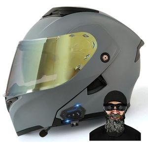 Vouwhelm met Bluetooth, Motorhelm voor Motoren Integraalhelmen Flip-up Helm ECE-certificering Anti-Condens Dubbele Spiegel De Windgeluiden Hoofdbescherming voor Vrouwen Mannen 55 ~ 64 cm (Kleur: E,