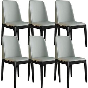 GEIRONV Lederen keukenstoelen set van 6, modern wonen eetkamer accent stoelen met beukenhouten poten for thuis commerciële restaurants Eetstoelen (Color : Light Gray, Size : Black feet)