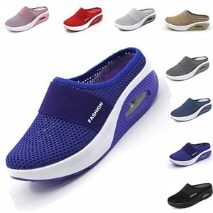 Slip-on wandelschoenen voor dames, orthopedische schoenen, ademende en casual schoenen met luchtkussen, damesschoenen voor diabetici om te wandelen, Donkerblauw, 38 EU