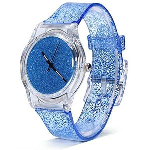 Womens Quartz Horloges Glitter Poeder Horloge Ronde Wijzerplaat Case Comfortabele Plastic Band Horloges voor Tieners Lady Polshorloge Vrouwelijke Horloges, Hemelsblauw, riem