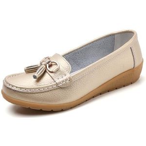 WDUDSUDUW Klassieke lederen loafers voor dames, casual slip-on bootschoenen, comfortabele mocassins met zachte zool, B goud, 43 EU