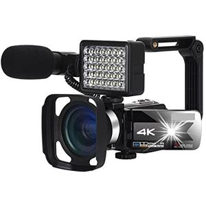 Vlogcamera, Video Camera Camcorder, 4K WiFi Night Vision 5 6mp Ingebouwd vullicht aanraakscherm vlogging for webcamcamera(64GB SD Card,K1 Gray Camera kit)