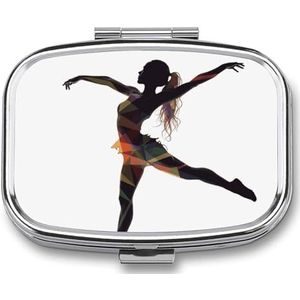 Een Danser Pil Doos, 2 Compartiment Geneeskunde Pil Case, Draagbare Pil Organizer voor Pocket Of Portemonnee Decoratieve Metalen Geneeskunde Vitamine Organizer