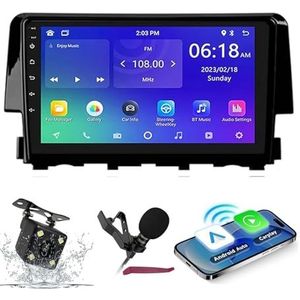 Android 14 Autoradio Navi voor H-onda Civic 10 FC FK (2015-2020) 9 ""Screenradio met draadloze carplay Android Car GPS-navigatie met Bluetooth 5.0 HIFI FM 5G-WiFi SWC MIC-camera,M120s