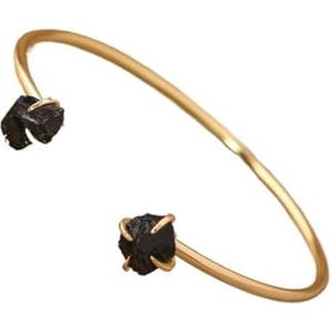 Dames Boheemse gouden manchetarmband armband met 2 edelstenen - Citrien en Rose Crystal - Statement Sieraden Cadeau for tienermeisjes (Color : Black Tourmaline)