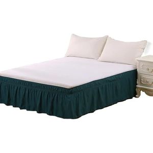 Bedrok, 1 stuk elastische bedrok met ruches, bedrok, zachte, comfortabele wikkelbestendige bedhoes/bedbeschermer voor bedbodem (diepgroen, kingsize 198 x 203 cm x 38 cm)