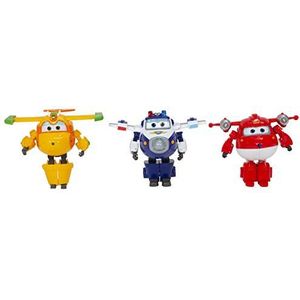 Super Wings Transforming Set Robot Figures x3 Jett Supercharge/Paul Supercharge/Bucky, Speelgoed voor kinderen vanaf 3 jaar - Seizoen 4, 12cm, Blauw Geel Rood