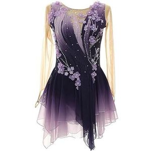 Nnnydjy Meisjes Kunstschaatswedstrijdjurk Ruffles Professionele Ijsrolschaatsrok Vrouwen Handgemaakte Decals Gymnastiekkostuum Modeverloop,Purper,11_13Years