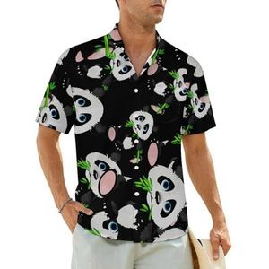 Big Face Panda herenoverhemden met korte mouwen, strandshirt, Hawaiiaans shirt, casual zomershirt, M