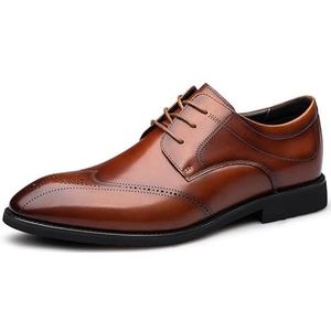 Formele Oxford-schoenen for heren met veters, ronde neus, vleugeltip, lederen derbyschoenen, rubberen zool, antislip, lage bovenkant, antislip, klassiek (Color : Brown, Size : 40 EU)