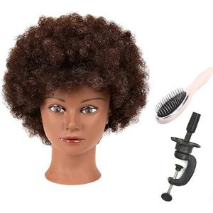 Afro Mannequin Hoofd 100% Echt Haar Trainingshoofd Styling Vlecht Poppenhoofd for Het Oefenen Van Cornrows En Vlechten 15 cm(Black6inches4)
