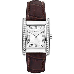 Pontiac Analoge Quartz horloge met lederen band P10007, Bruin, riem