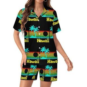 Jaren 80 Retro Vintage Hawaii Dames Pyjama Sets Zijde Satijn Pj Sets Nachtkleding Loungewear Nachtkleding Pyjama Set S