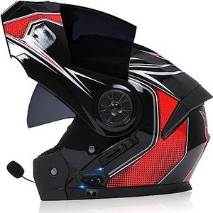 Bluetooth integraalhelm voor motor, inklapbare modulaire helm, ingebouwde luidspreker, headset, microfoon, geïntegreerde helm met dubbel vizier, ECE-gecertificeerd, motorhelm, voor dames en heren