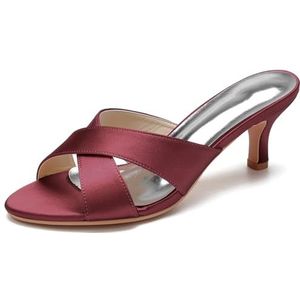 SYDZSW Satijnen Naald Hak Trouwschoenen Bruidsschoenen Hoge Hakken Ivoor Sandaal Bride 35-43, Bourgondië, 43 EU