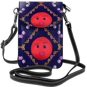 Lachende rode sinaasappels patroon dames lederen flap telefoon tas multifunctionele kleine crossbody tas voor dagelijks gebruik en reizen, Lachende Rode Sinaasappels, Eén maat