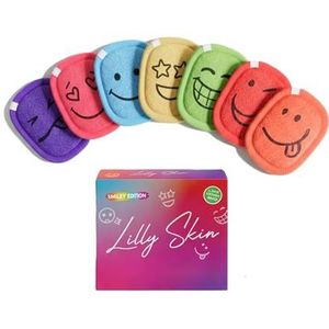 Lilly Skin Wasbare en Herbruikbare Make-up Remover Pads - Vierkante Microvezelreinigingsdoekjes voor Gezichtshuid - Doos met 7 Pads van Kunstkatoen - Smiley Edition