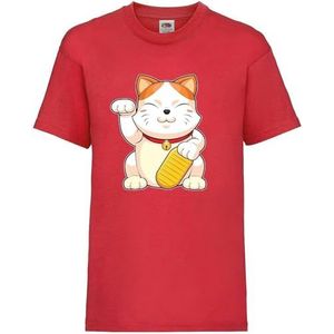 Cute Cat Japanese Manga Cartoon Boys Girls Birthday Gift Top T Shirt Red Hemden(Small)