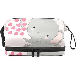 Make-up tas - grote capaciteit reizen cosmetische tas, mooie olifant met harten-01, Meerkleurig, 27x15x14 cm/10.6x5.9x5.5 in