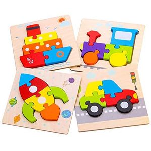 Yiida Grote houten puzzels, steekpuzzels van hout, prachtige patronen, heldere kleuren, educatieve puzzels, geschikt voor kinderen vanaf 1 jaar