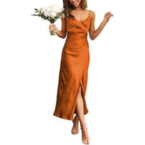 Spaghettibandjes voor bruiloft, galajurk voor dames, met V-hals, formele jurk, Diep Oranje, 32