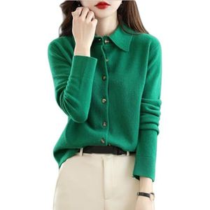 Dames Kasjmier Vesten Lange Mouwen Revers Wol Gebreide Trui Stretch Zachte Pullover Elegante Effen Gebreide Trui Herfst Winter Lichtgewicht Warme Bovenkleding for Buiten, Kantoor(Green,XX-Large)