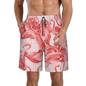PHTZEZFC Flamingo-print strandshorts voor heren, zomershorts met sneldrogende technologie, licht en casual, Wit, L