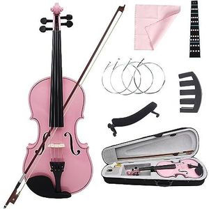 Roze Viool 4/4 Esdoorn Paneel Voor Beginners Viool Geschikt Muziek Cursus Studie Ornament Met Praktische Onderdelen (Color : Pink Violin Set)