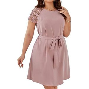 voor vrouwen jurk Plus jurk met contrasterende kanten raglanmouwen en riem (Color : Dusty Pink, Size : XXL)