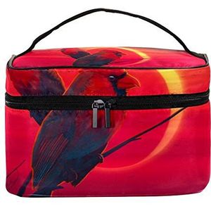 EZIOLY Twee Rode Vogels Vrouwen Draagbare Reizen Accessoires Met Mesh Pocket Make-up Cosmetische Tassen Opslag Organizer Multifunctionele Case