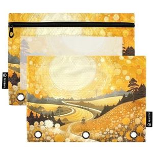 Wudan Gele Bloem Pad 3 Ring Binder Potlood Pouch 2 Pack Map Rits Opbergtas Zachte Etui Briefpapier Accessoires Kantoorbenodigdheden