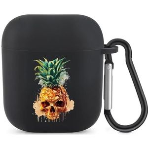 Aquarel Ananas Schedel Leuke Case Voor AirPods 2 & 1 Shockproof Beschermende Hoofdtelefoon Gevallen Cover Met Sleutelhanger Voor Mannen Vrouwen