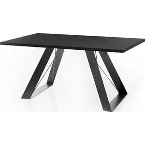 WFL GROUP Eettafel Colter in moderne stijl, rechthoekige tafel, uittrekbaar van 160 cm tot 260 cm, gepoedercoate zwarte metalen poten, 160 x 90 cm (zwart, 140 x 80 cm)