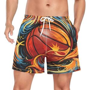 Niigeu Cartoon Sport Basketbal Oranje Heren Zwembroek Shorts Sneldrogend met Zakken, Leuke mode, M