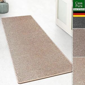 casa pura Tapijtloper in sisal-look | plat weefsel met tijgereye-structuur | bekroond met GUT-zegel | te combineren met halve matten (beige, 66x250 cm)