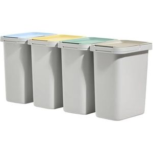 KADAX Afvalemmerset voor afvalscheiding, afvalscheidingssysteem, robuuste afvalcontainer met dicht deksel, afvalsorteerder, vuilnisemmer, afvalemmer van kunststof (wit, 4 x 12 liter)