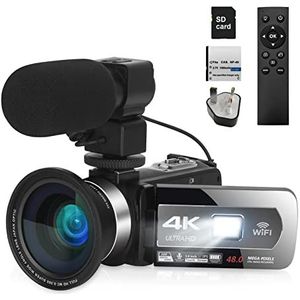 Vlogcamera, 4K digitale vlog camera camcorder met microfoon videocamera vlogging camcorder 4 8MP for vlog -opname met wifi(No SD Card,AF6-Mic-Lens)