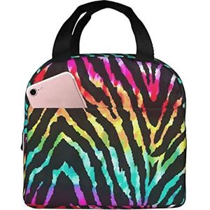 JYQCNSMJYB2 Kleurrijke Regenboog Zebra Print Licht Duurzaam Tote Bag voor Kantoor Werk School Geïsoleerde Lunchbox voor Vrouwen en Mannen