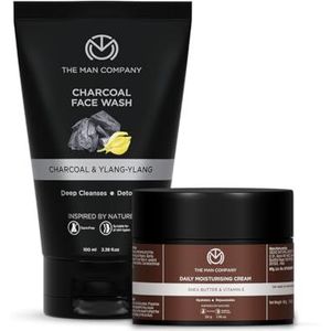 The Man Company De-Tan Daily Pack with Activated Charcoal Face Wash & Daily Moisturizing Face Cream, Argan, Shea Butter, Vitamin E, Deep Cleansing, Moisturizing, Pack of 2