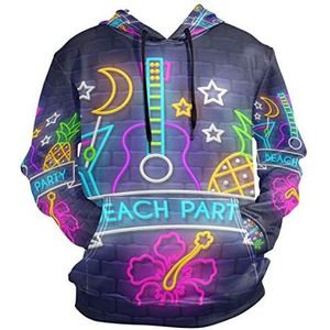FVFV Strand Gitaar Party Neon Hoodie Sweatshirt voor Jongens Meisjes Trekkoord Pullover Lange Mouwen Hooded, Schattige kunst, L