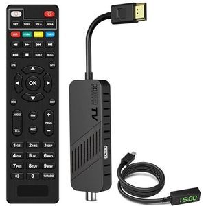 LEYF TDT Full HD 1080P DVB T2 Decoder, TDT-tuner, verborgen achter de tv, digitaal display, HEVC H265 Main 10 bit, HDMI, USB, IR-afstandsbediening 2-in-1