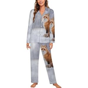 Rode vos in besneeuwde winter pyjama sets met lange mouwen voor vrouwen klassieke nachtkleding nachtkleding zachte pyjama loungesets