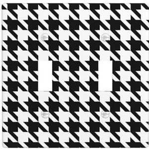 ZhaoYuGoods Houndstooth zwarte print muurplaat, dubbele tuimellichtschakelaar outlet cover 2-voudig 11,4 cm x 11,4 cm, decoratieve pc-voorplaat voor thuis en kantoor